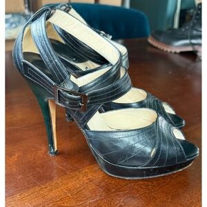 Ron Donovan Black Leather Peep Toe‎ Platform Stiletto Heels Heel Sz 38